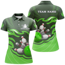 Load image into Gallery viewer, Women bowling polo shirt Custom bowling ball pins team league jersey, personalized bowling gift| Green NQS6300