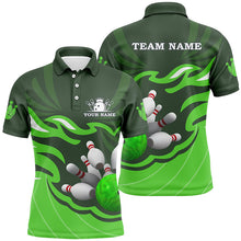 Load image into Gallery viewer, Mens polo bowling shirt Custom bowling ball pins team league jersey, personalized bowling gifts| Green NQS6300