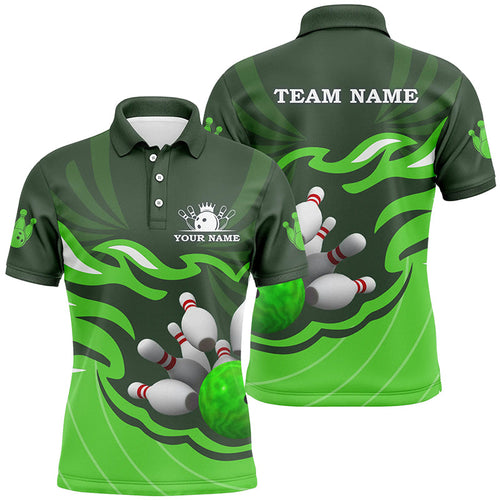 Mens polo bowling shirt Custom bowling ball pins team league jersey, personalized bowling gifts| Green NQS6300