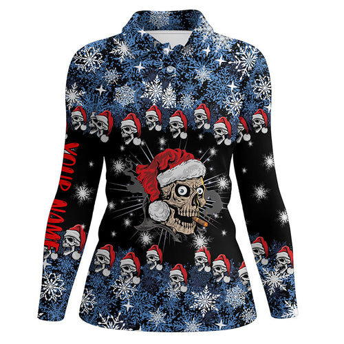 Funny Christmas Skull Santa snowflake pattern custom Womens golf polo shirts, golf attire for ladies NQS6778