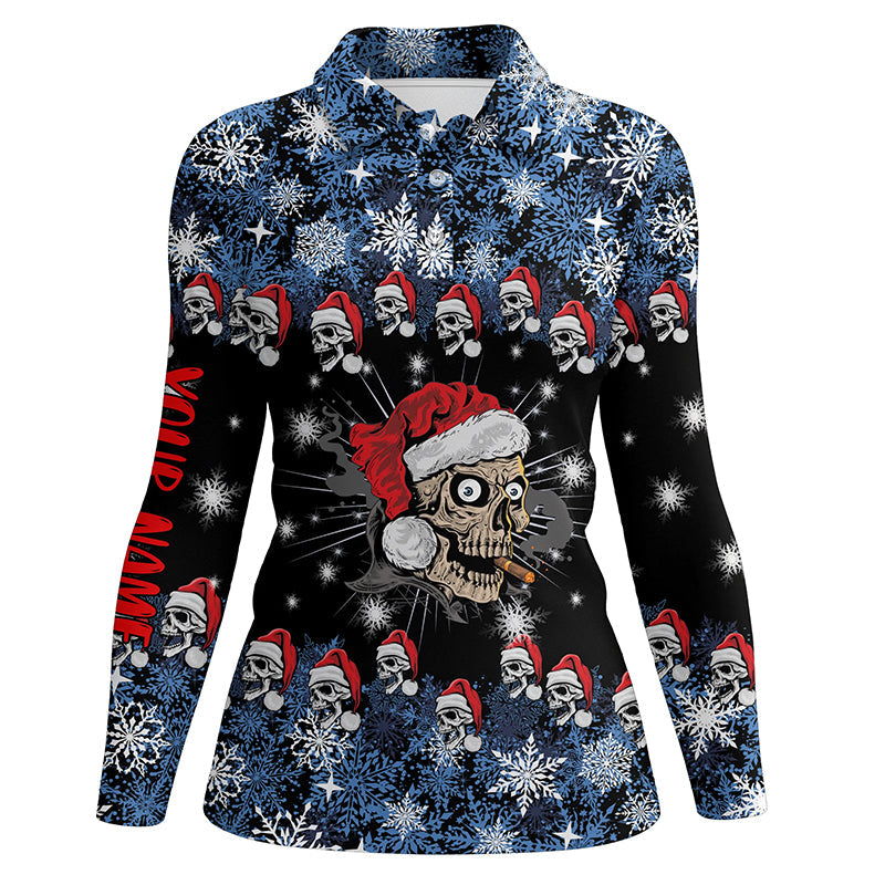 Funny Christmas Skull Santa snowflake pattern custom Womens golf polo shirts, golf attire for ladies NQS6778