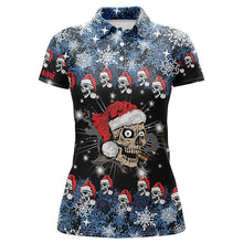 Load image into Gallery viewer, Funny Christmas Skull Santa snowflake pattern custom Womens golf polo shirts, golf attire for ladies NQS6778
