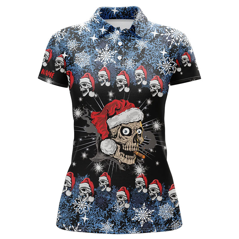 Funny Christmas Skull Santa snowflake pattern custom Womens golf polo shirts, golf attire for ladies NQS6778