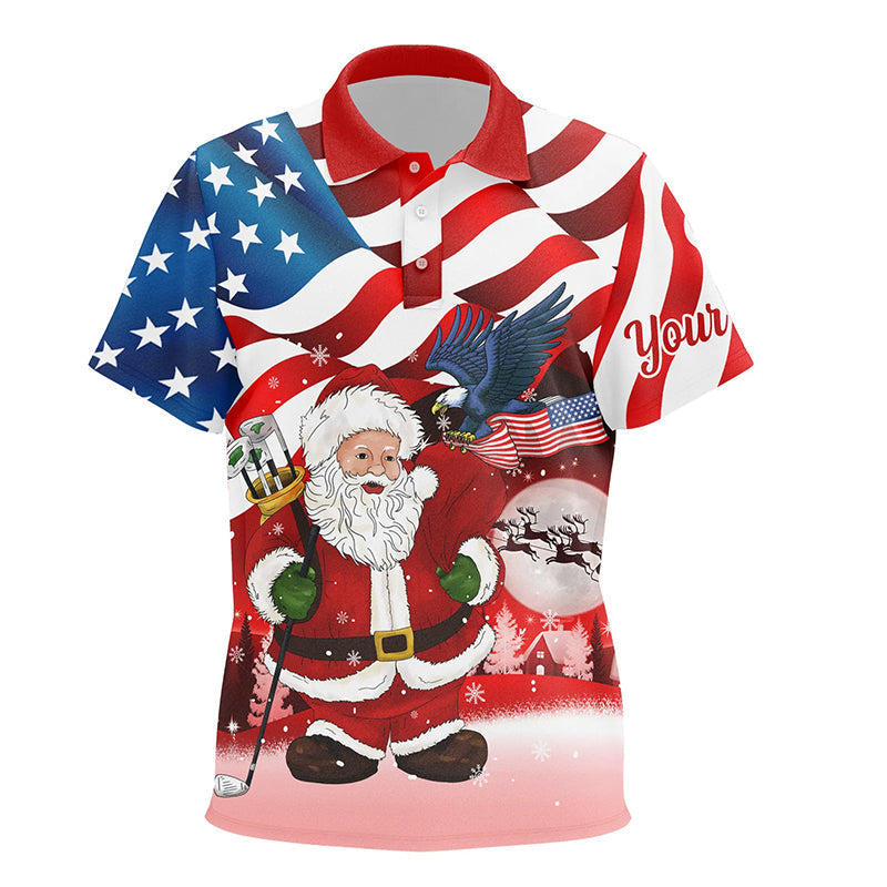 Christmas Santa American flag patriotic custom Kid golf polo shirts, Xmas US flag golf shirts Kid NQS6780