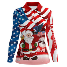 Load image into Gallery viewer, Christmas Santa American flag patriotic custom Women golf polo shirts, Xmas US flag golf shirts ladies NQS6780