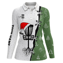 Load image into Gallery viewer, Women disc golf polo shirt Christmas pattern disc golf hole custom Christmas disc golf team shirt NQS6781