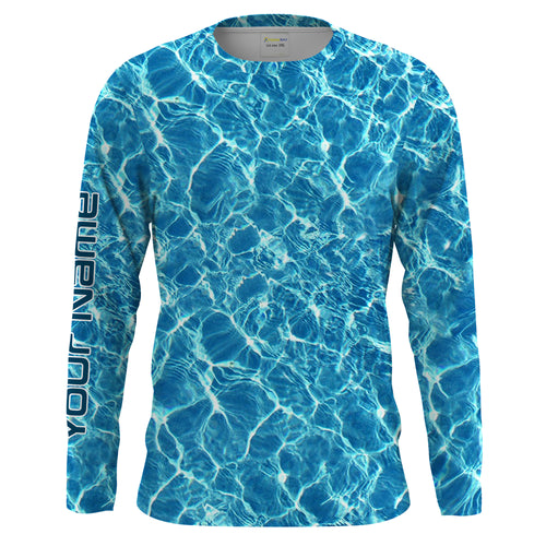 Custom Saltwater Long sleeve Fishing Shirts UV Protection, Blue Ocean Sea wave camo Fishing Shirts - NQS2173