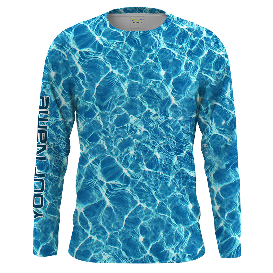 Custom Saltwater Long sleeve Fishing Shirts UV Protection, Blue Ocean Sea wave camo Fishing Shirts - NQS2173