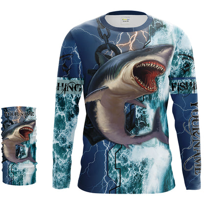 Shark Fishing ocean blue camo fishing Customize Name UV protection UPF 30+ long sleeves fishing shirts NQS2020