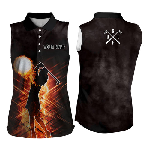 Women sleeveless polos shirt custom flame golf ball light golf outfits women, personalized golf gifts NQS6796