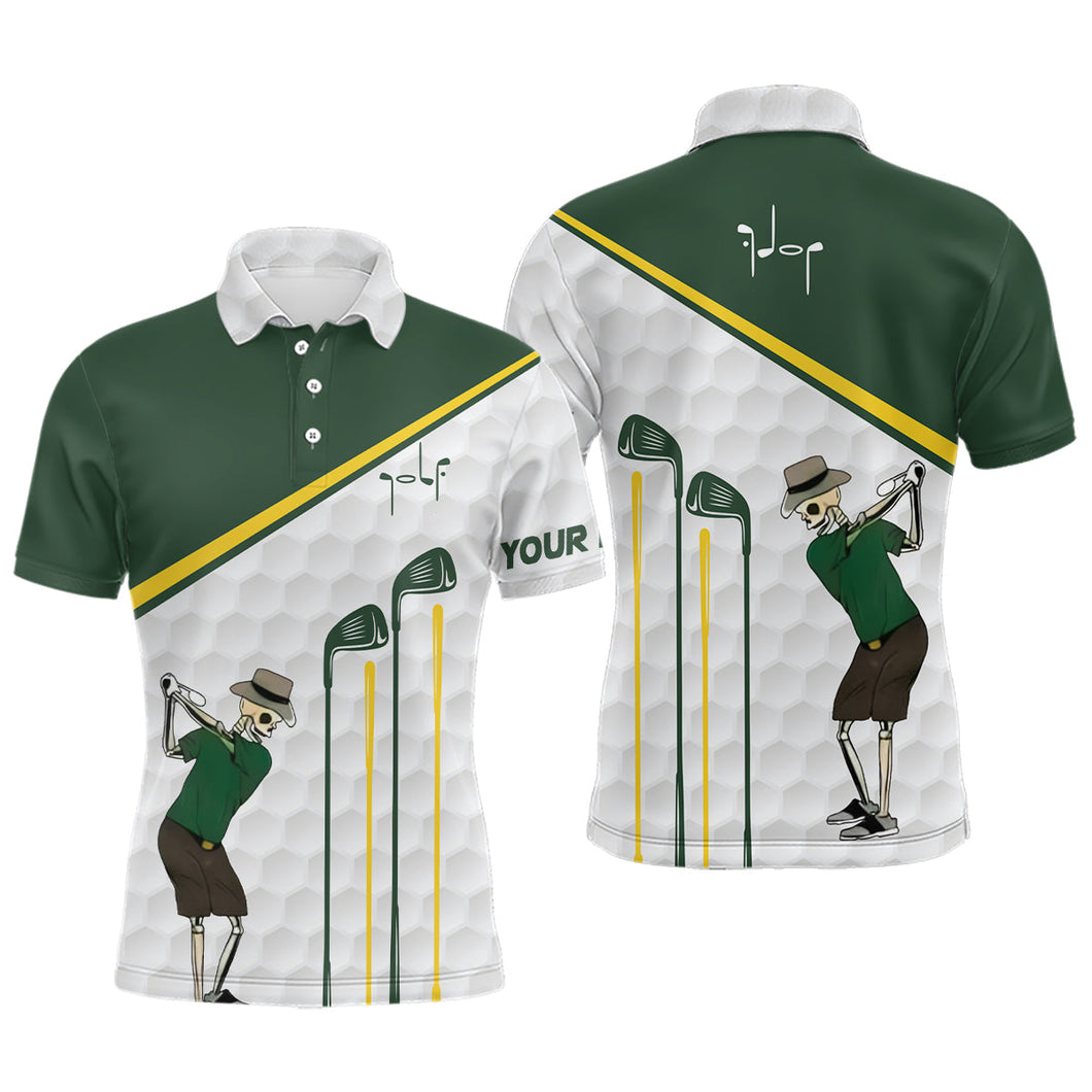 Green and white Men golf polo upf shirts custom golf skull golf ball pattern outfit for men NQS6574