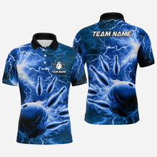 Load image into Gallery viewer, Mens polo bowling shirts Custom blue lightning thunder Bowling Team Jersey, gift for team Bowlers NQS6582