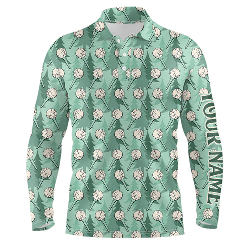 Mens golf polo shirts custom name green pine tree golf tees pattern, golf outfits for mens NQS6866