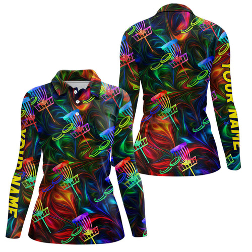 Womens disc golf polo shirt custom name colorful light disc golf jersey , womens disc golf apparel NQS6406