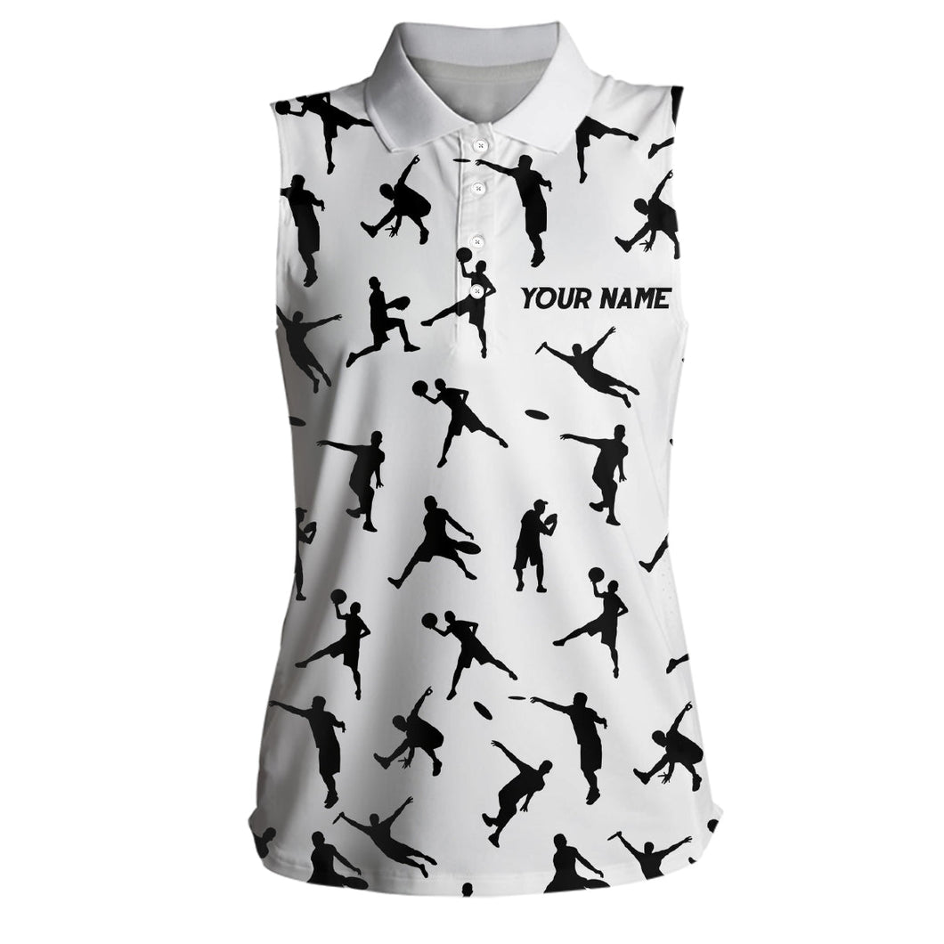 White Womens sleeveless disc golf polo custom disc golf jerseys, disc team golf shirt for womens NQS6418