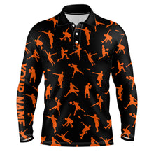 Load image into Gallery viewer, Black and orange Mens disc golf polo shirt custom disc golf jerseys, team disc golf shirt for mens NQS6419