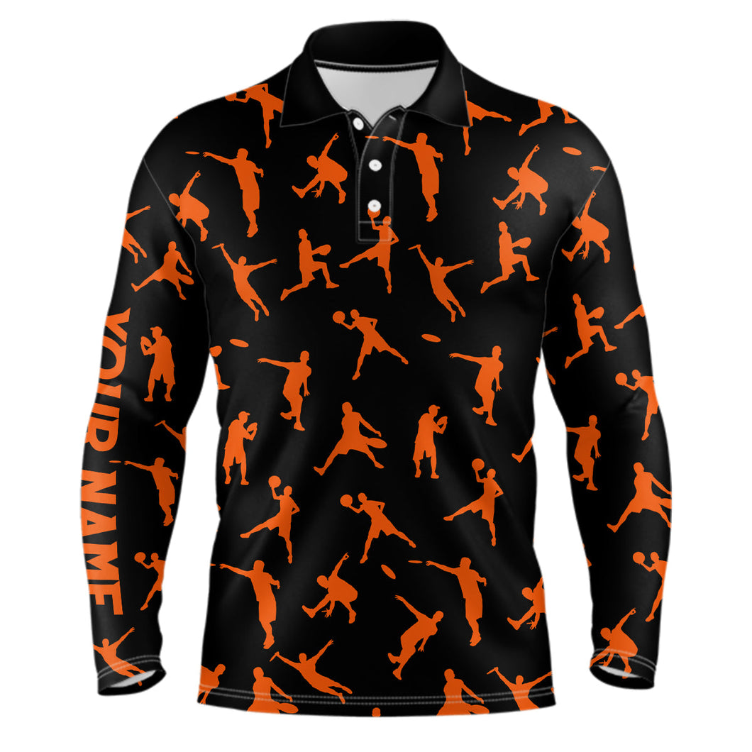 Black and orange Mens disc golf polo shirt custom disc golf jerseys, team disc golf shirt for mens NQS6419