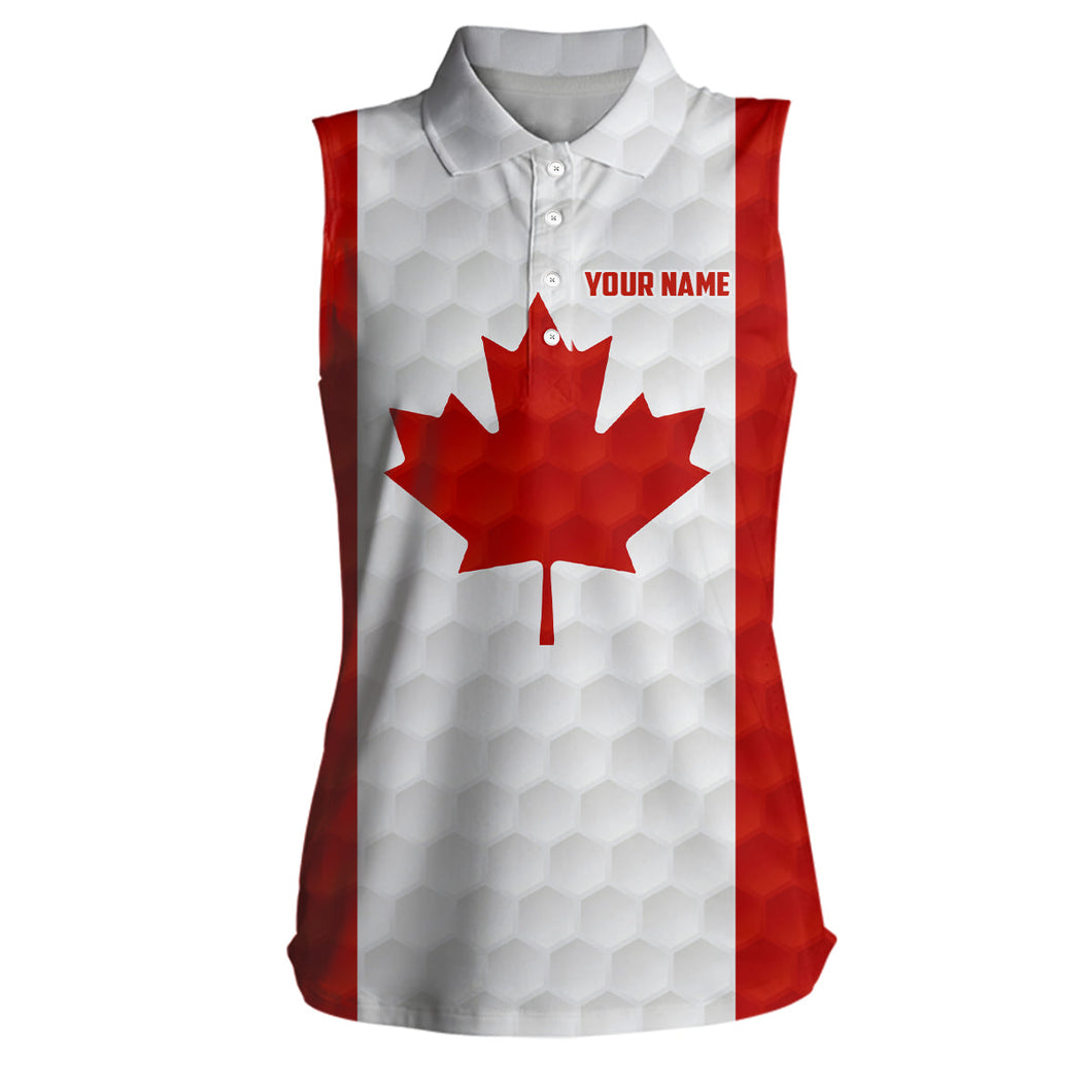 Womens sleeveless golf polos custom Canadian flag golf ball polos shirt for ladies, golfing gifts NQS6648