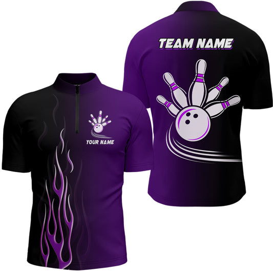 Gradient purple bowling league jerseys custom Men Bowling Quarter Zip Shirt, gifts for bowling team NQS7056