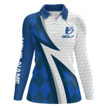 Load image into Gallery viewer, Women golf polo shirts custom name blue argyle pattern white golf ball skin womens golf wears NQS7167
