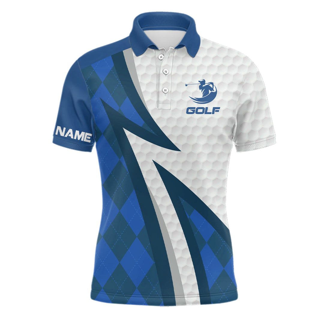 Mens golf polo shirts custom name blue argyle pattern white golf ball skin mens golf wears NQS7167