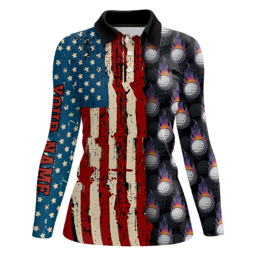 Vintage American flag Women golf polos shirts custom golf ball pattern golf polo shirt for womens NQS6889