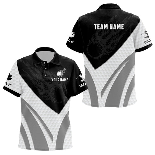 Black and white Kid golf polo shirts custom golf ball fire Kid printed golf shirts NQS7063