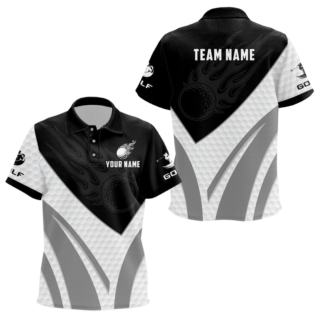Black and white Kid golf polo shirts custom golf ball fire Kid printed golf shirts NQS7063