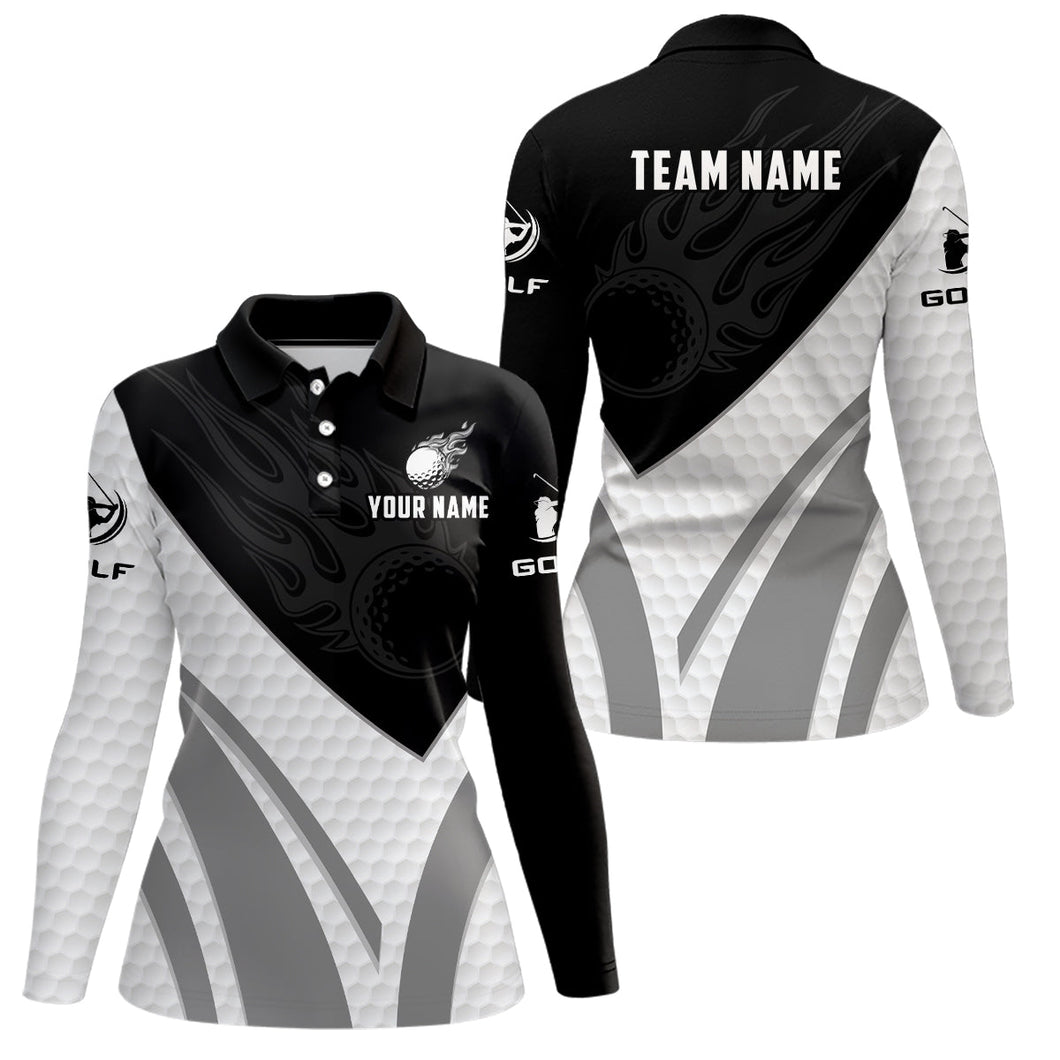 Black and white Womens golf polo shirt custom golf ball fire ladies golf tops NQS7063