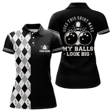 Load image into Gallery viewer, Funny black retro Bowling Polo shirt for women Custom Does this shirt make my balls look big NQS6692