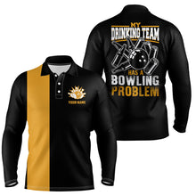 Load image into Gallery viewer, Funny Black yellow retro Bowling Polo Shirts for men Custom My drinking team has a bowling problem NQS6694