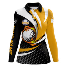 Load image into Gallery viewer, Black and yellow Womens golf polo shirts custom golf ball fire golf attire for women, best golf gifts NQS6699