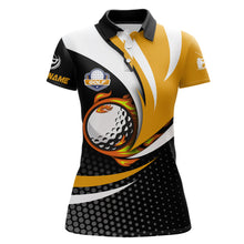 Load image into Gallery viewer, Black and yellow Womens golf polo shirts custom golf ball fire golf attire for women, best golf gifts NQS6699