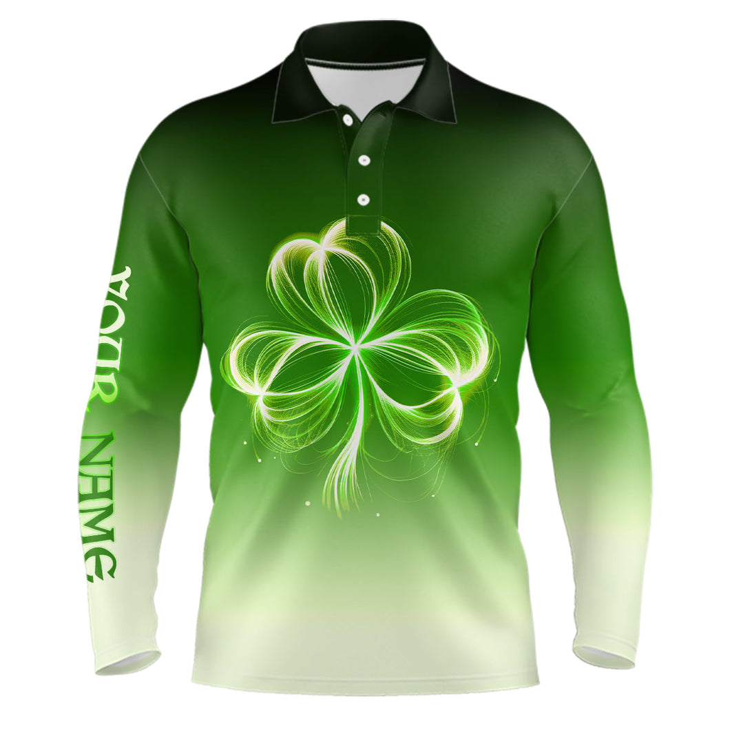 Mens golf polo shirts custom gradient green light clover st patrick's day golf apparel NQS7198