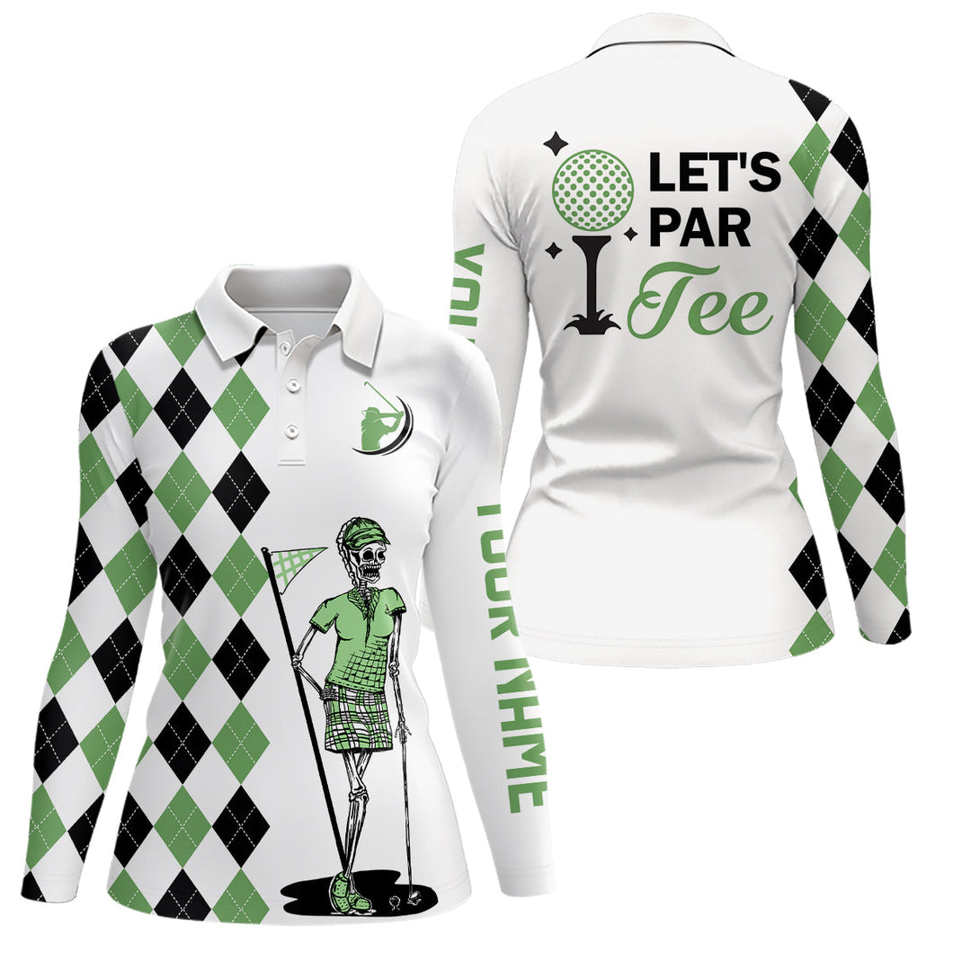 Black and green argyle pattern Women golf polo shirts custom Let's par tee skull golf gifts for ladies NQS6918
