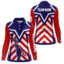 Load image into Gallery viewer, Red, white and blue American flag Bowling Polo Shirts For Women Custom bowling Team League Jerseys NQS6735