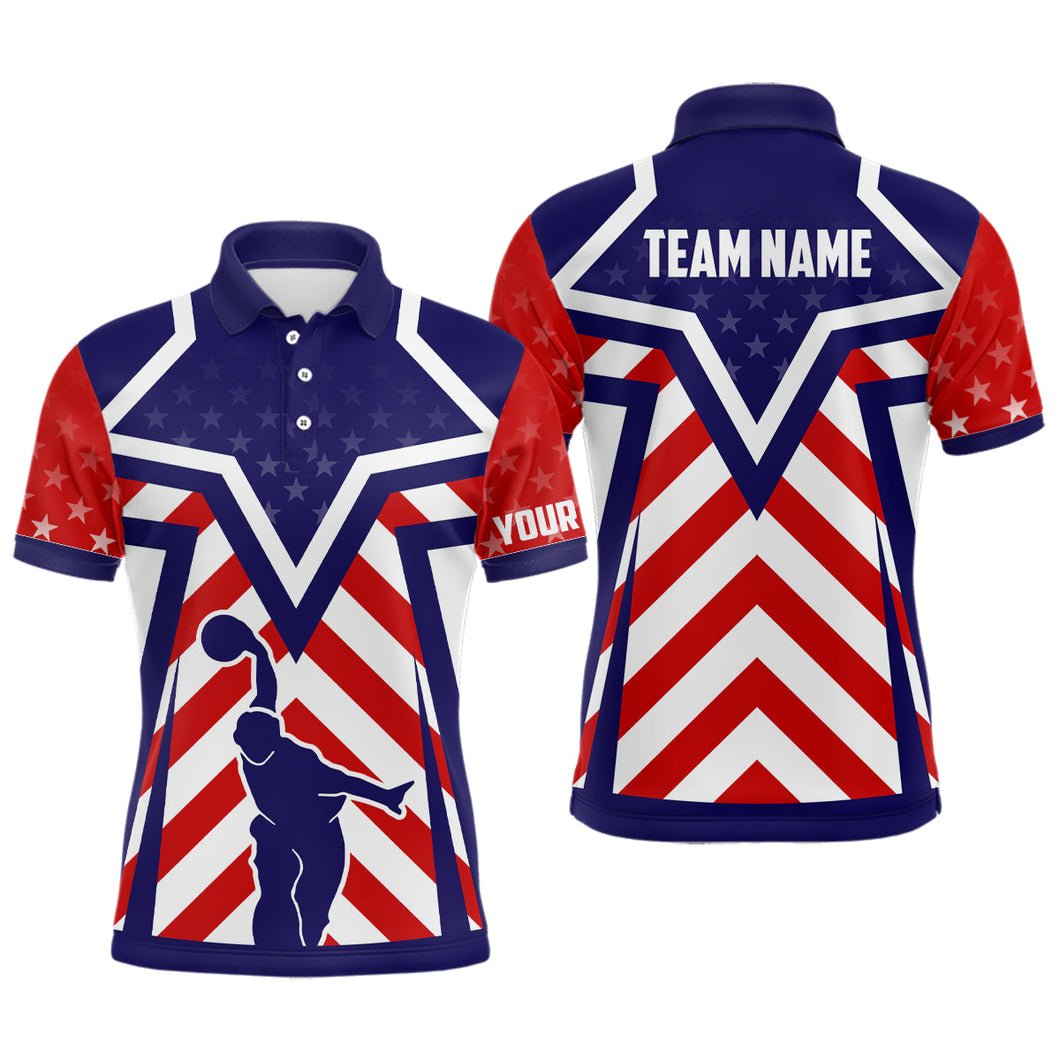 Red, white and blue American flag Bowling Polo Shirts For Men Custom bowling Team League Jerseys NQS6735