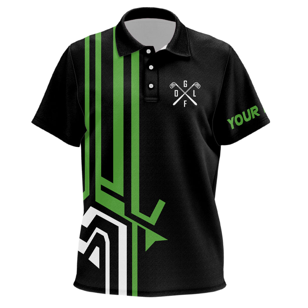 Kid golf polo shirts custom black green line team golf shirts, custom polo jerseys for children NQS7098