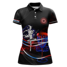 Load image into Gallery viewer, American flag black Womens disc golf polo shirts custom disco golf outfit, disc golf gifts NQS6754