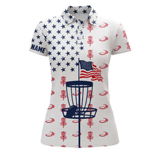 Load image into Gallery viewer, Red, white and blue American flag Womens disc golf polo shirt custom patriotic disc golf shirt NQS6766