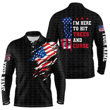 Load image into Gallery viewer, American flag Mens disc golf polo shirt custom black disc golf pattern i&#39;m here to hit trees and curse NQS6288