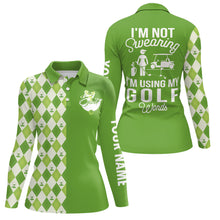 Load image into Gallery viewer, Green argyle plaid pattern Womens golf polo shirts custom I&#39;m not swearing, I&#39;m using my golf words NQS6515