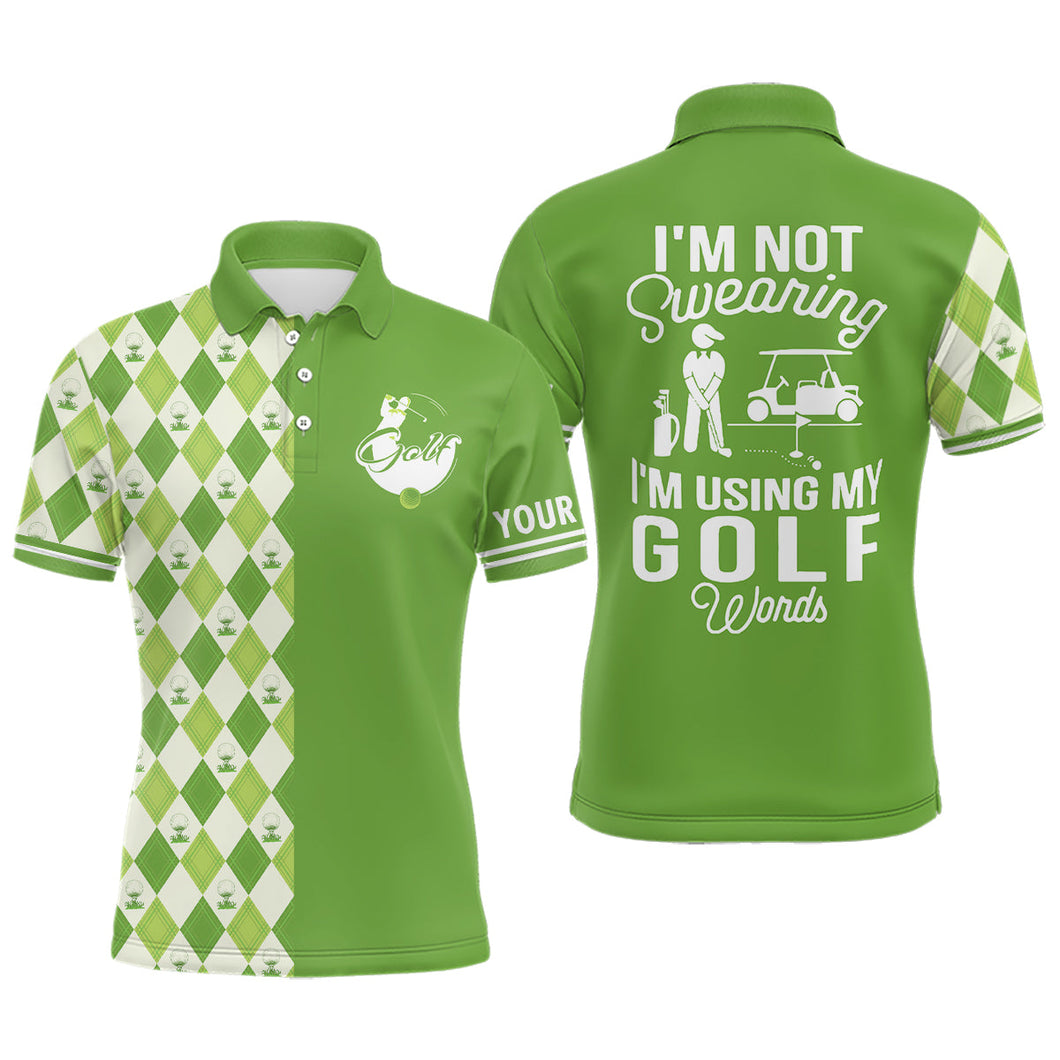 Green argyle plaid pattern Mens golf polo shirt custom I'm not swearing, I'm using my golf words NQS6515