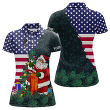 Load image into Gallery viewer, American flag Christmas Santa golf pattern custom Womens golf polo shirts, Xmas golf outfits women NQS6779