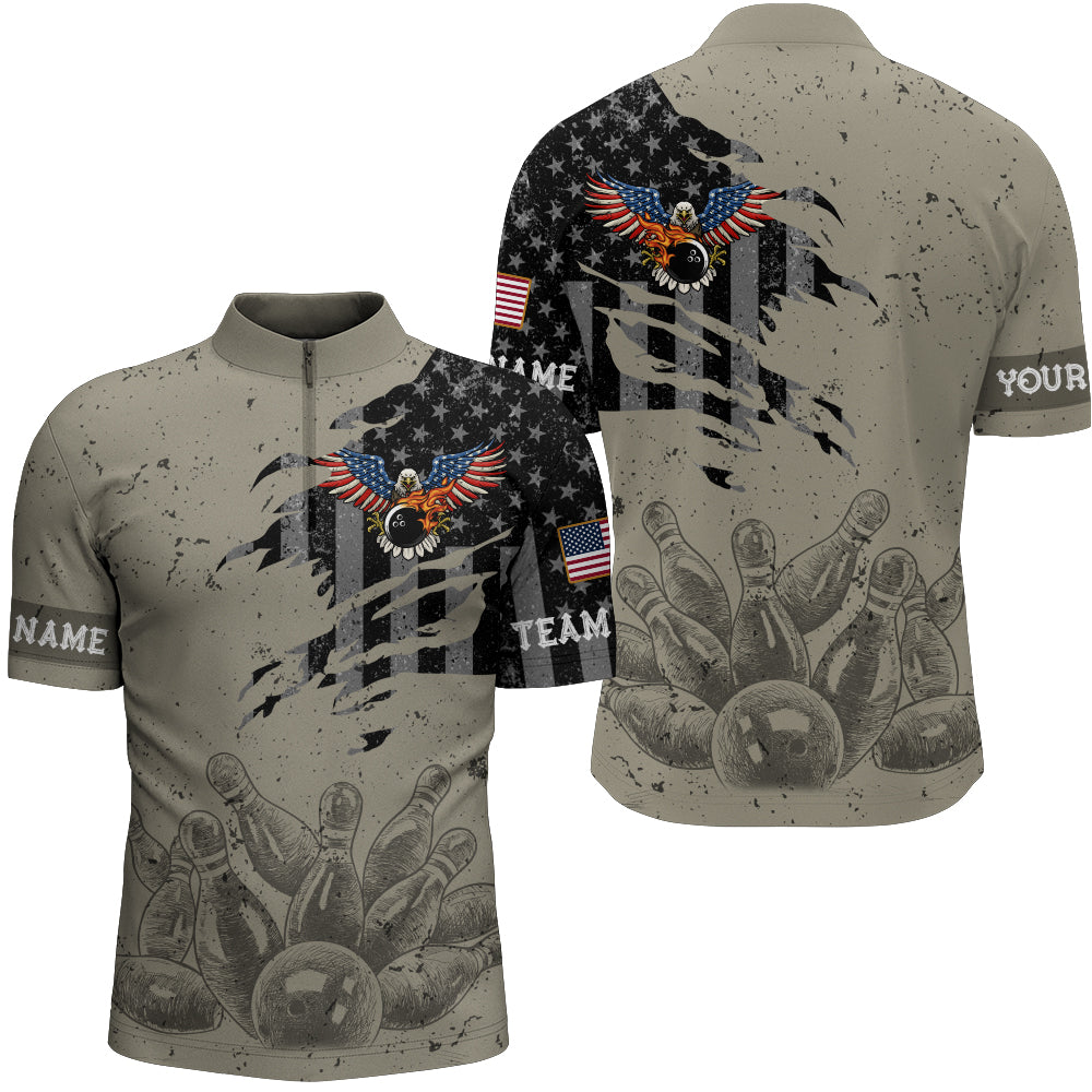 Men's bowling Quarter Zip shirts Custom retro bowling ball pins American flag Bowling Team Jerseys NQS6551