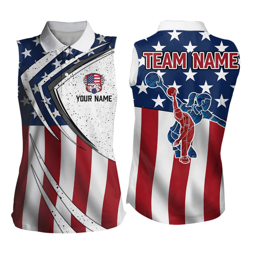 American flag retro Bowling Shirts For Women Custom Patriotic Bowling Team League sleeveless polos NQS6549