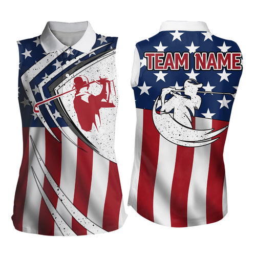 American flag retro Golf Shirts For Women Custom Patriotic Golf Team Jerseys sleeveless polos Shirts NQS6700