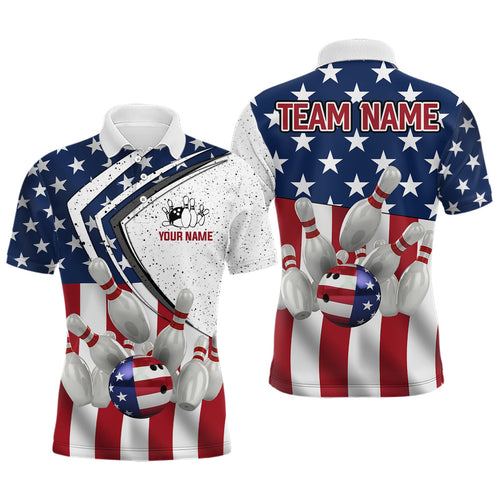 American flag retro Bowling Shirts For Men Custom Patriotic Bowling Team League Jerseys Polo Shirts NQS6714