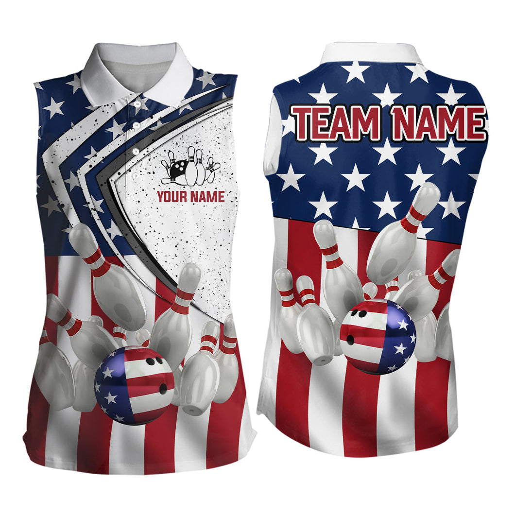 American flag retro Bowling Shirts For Women Custom Patriotic Bowling Team League sleeveless polos NQS6714