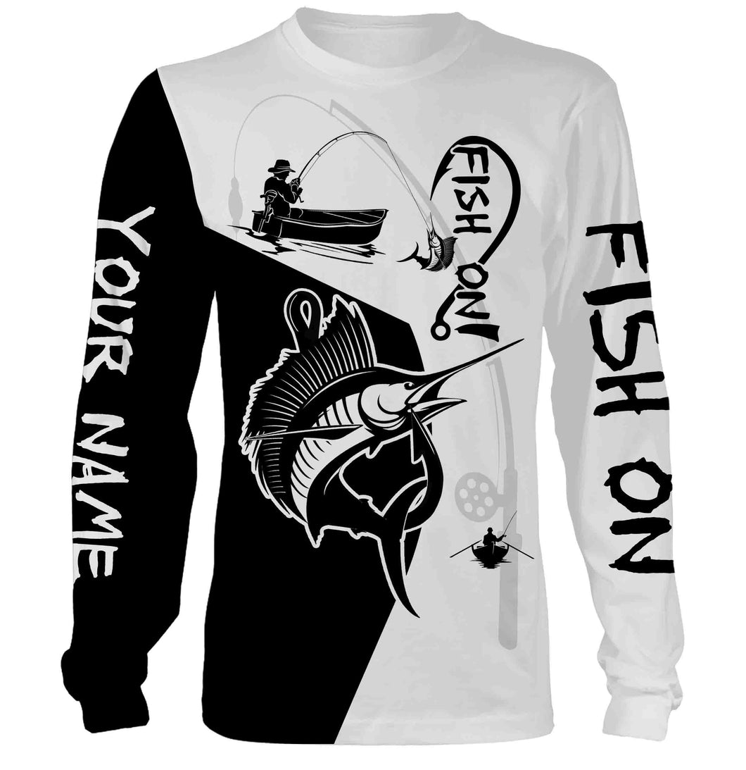 Sailfish Fish On Custome Name 3D All Over Printed Shirts For Adult And Kid Personalized Fishing gift NQS362